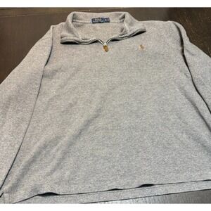 Polo Ralph Lauren Gray / Grey Knit 1/4 Quarter Zip Sweater Logo Accent Size L